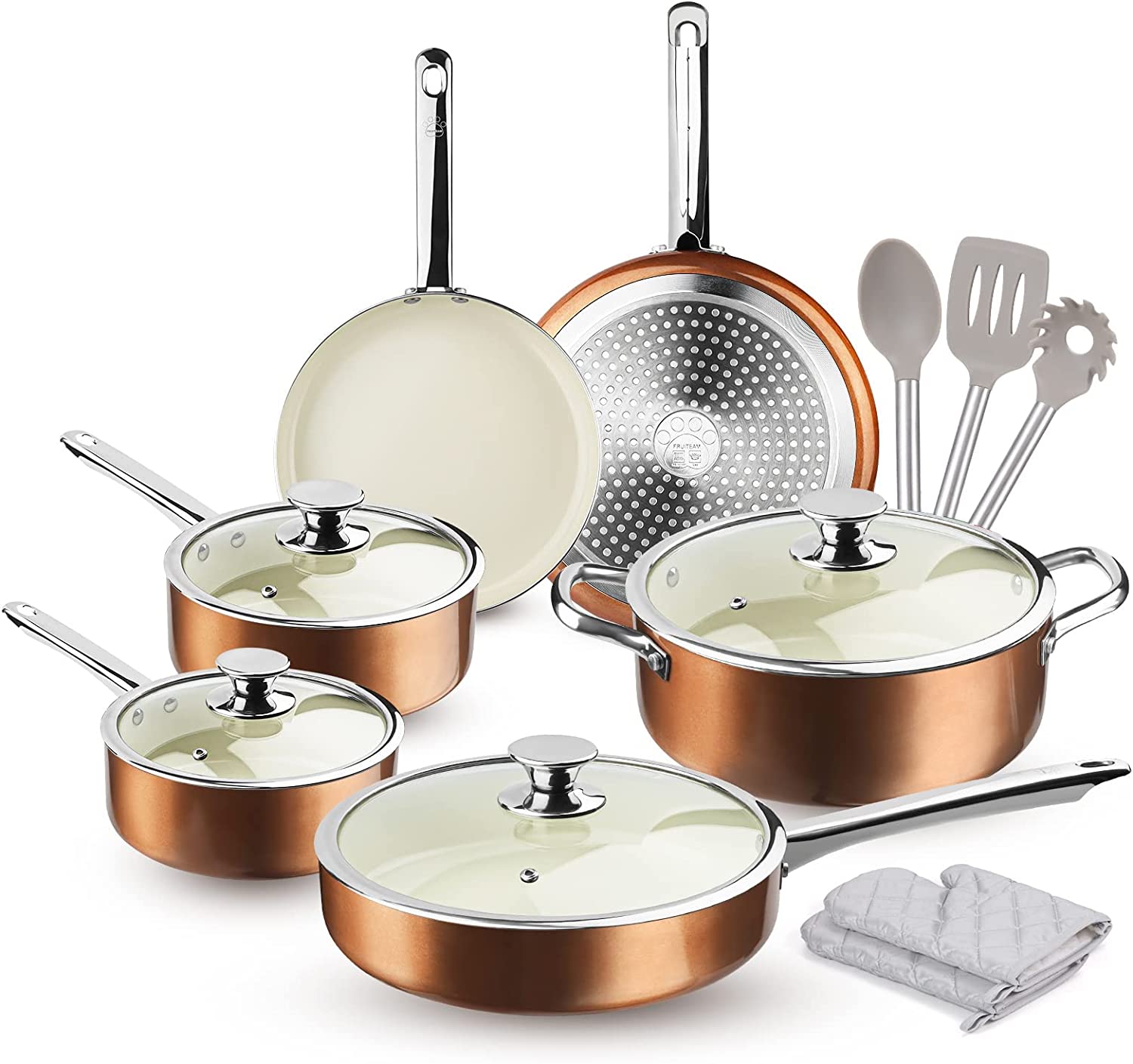 FRUITEAM 13-Piece Cookware Set Non-stick Ceramic Coating Cooking Set