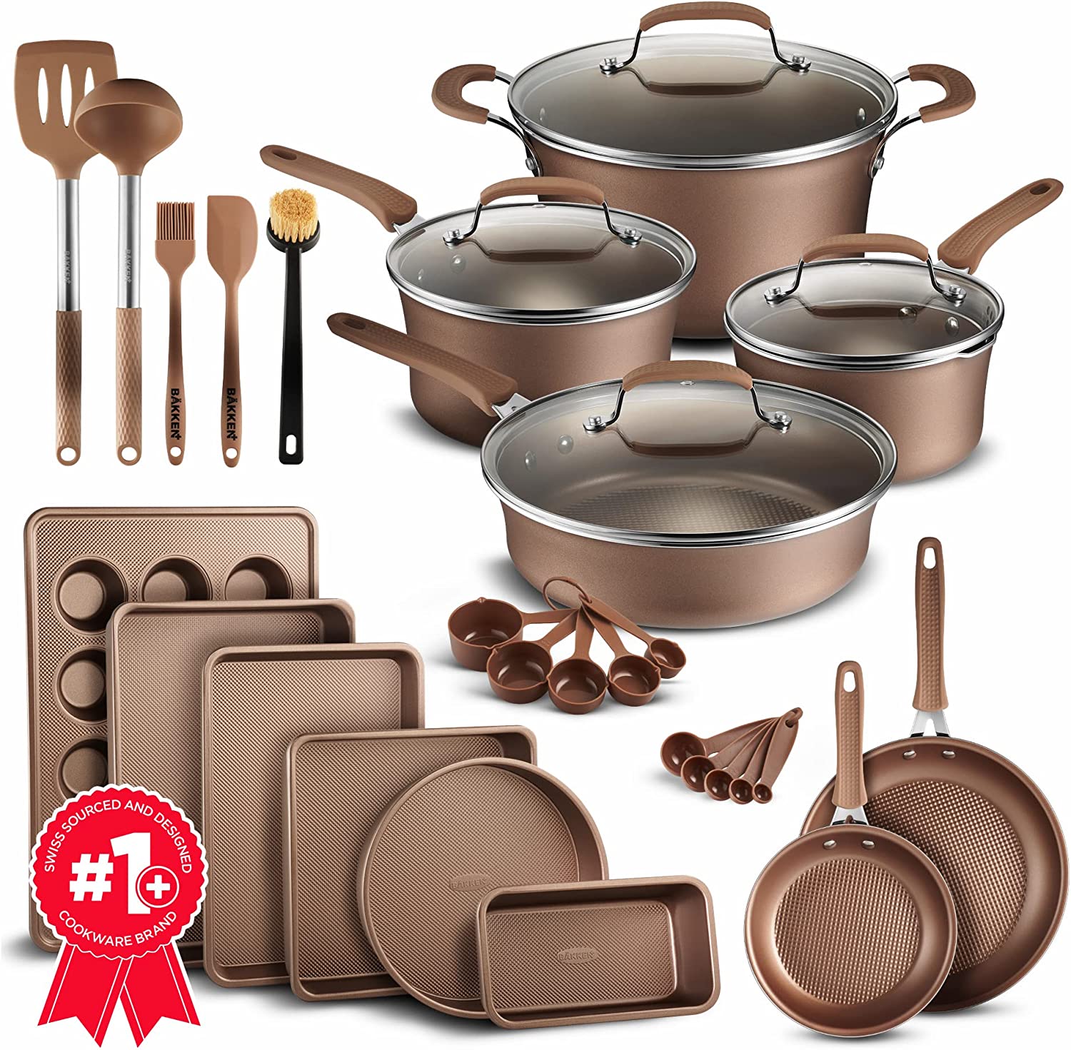 Cookware Set – 23 Piece –Gold Multi-Sized Cooking Pots with Lids