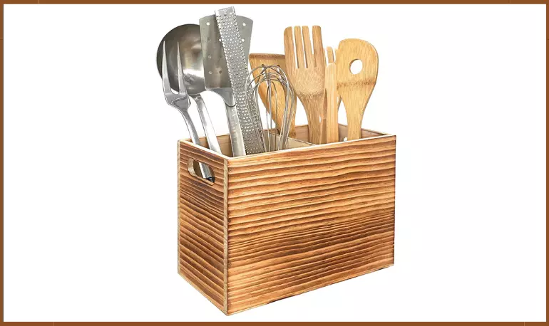 Utensil Holder in Rustic Wood