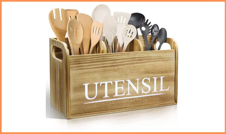 Kitchen Utensil Holder Rustic Large Wooden Utensil Organiser Cooking Tools Storage utensil storage