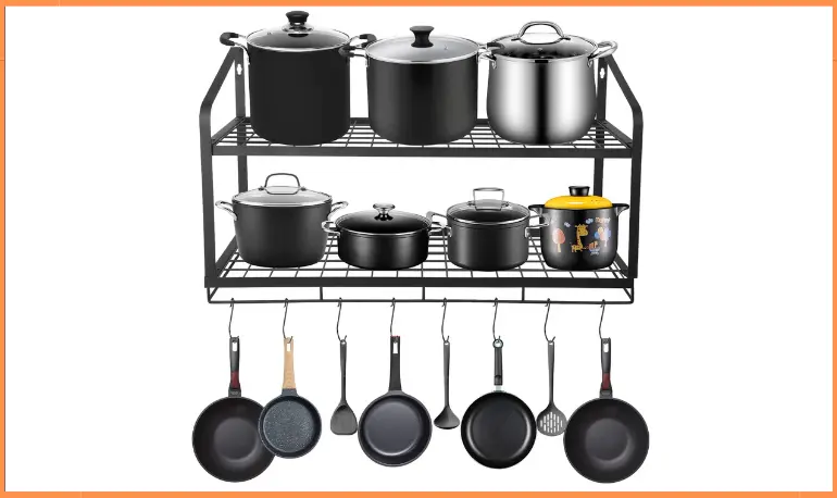 Hanging Pot Rack, Amtiw 2 Tier Pan Rack utensil holder