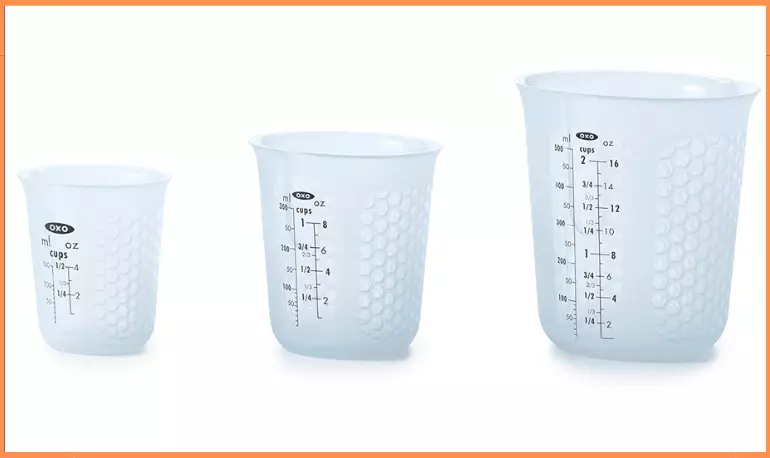 OXO Good Grips 3 Piece Squeeze & Pour Silicone Measuring Cup Set.