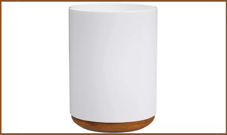 KARRYOUNG Ceramic Utensil Holder for Kitchen Countertop - With Solid Wood Base