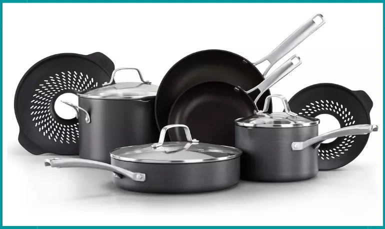Calphalon 10-Piece Pots and Pans Set: urensils