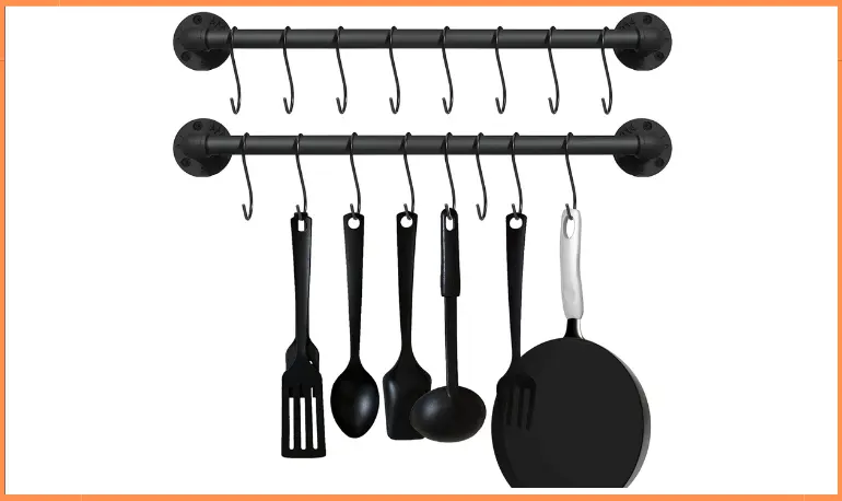 EGASON 21.6 inch Pot Pan Bar Rack Wall Mounted Set of 2 with 16 Hooks kitchen utensil holder